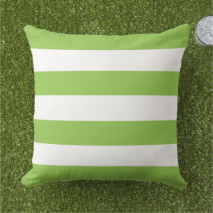 Bold Lime Green White Horizontal Stripe Outdoor Pillow