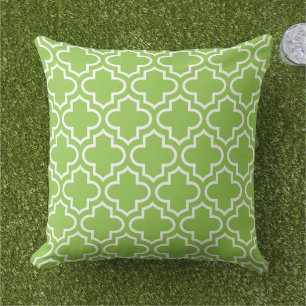 Bold Lime Green White Quatrefoil Trellis Outdoor Pillow