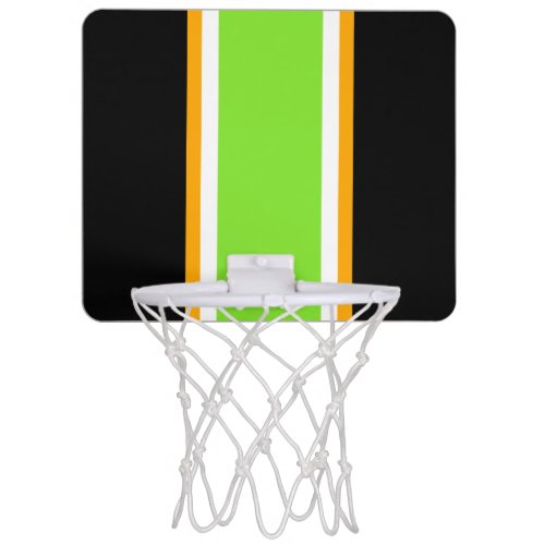 Bold Lime Green Yellow White Black Racing Stripes  Mini Basketball Hoop