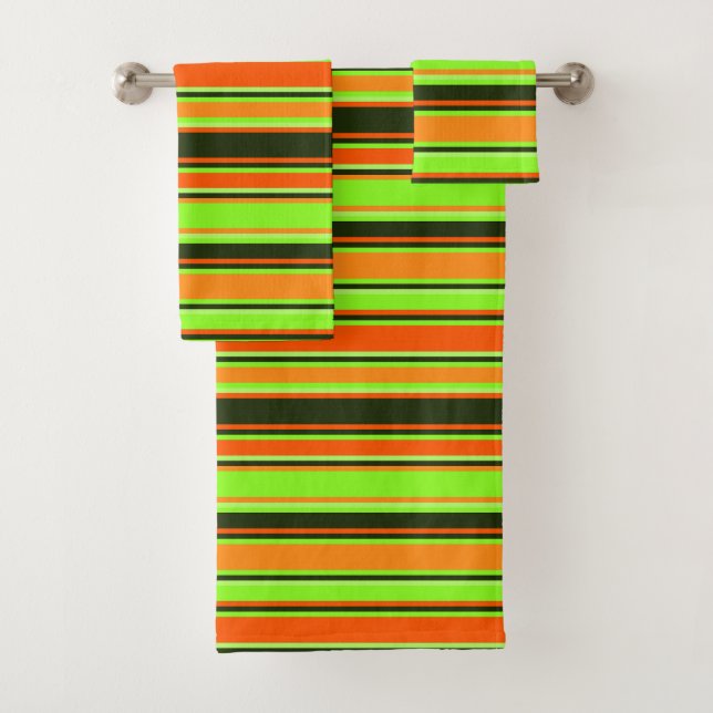 Bold Lime, Orange, & Tangerine Striped Towel Set (Insitu)