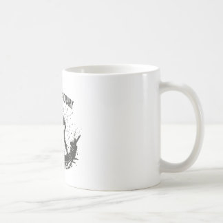 Bold linebacker silhouette mid-tackle surrounded coffee mug