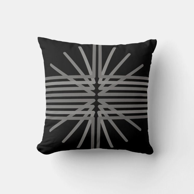 Bold Lines Gray on Black Throw Pillow (Front)
