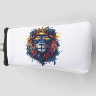Bold Lion Head with Sunglasses and Crown Golf Head Cover