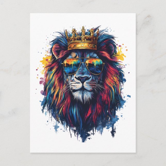 Bold Lion Head with Sunglasses and Crown Postcard (Front)