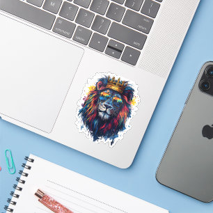 Bold Lion Head with Sunglasses and Crown Sticker
