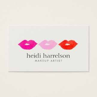 Bold Lips Trio Watercolor Makeup Artist Beauty Business Card