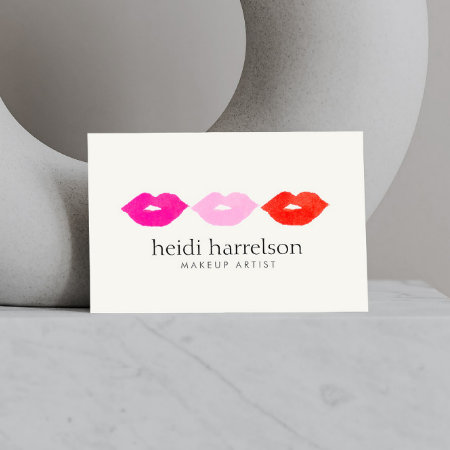 Bold Lips Trio Watercolor Makeup Artist Beauty Business Card
