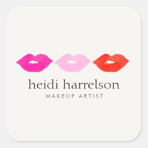 Bold Lips Trio Watercolor Makeup Artist Beauty Square Sticker