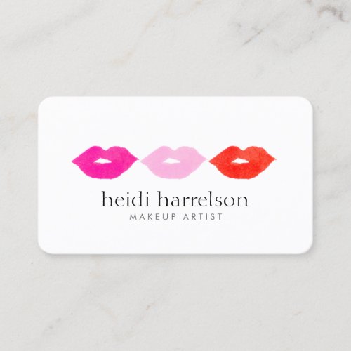 Bold Lips Trio Watercolor Makeup Artist White Business Card