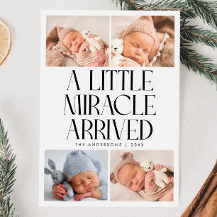 Bold Little Miracle Christmas White Photo Birth  Announcement