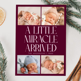 Bold Little Miracle Xmas Cranberry Photo Birth  Announcement
