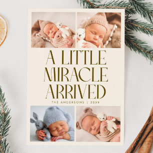 Bold Little Miracle Xmas Cream Photo Birth  Announcement