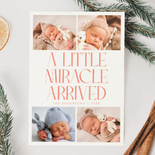 Bold Little Miracle Xmas Peach Photo Birth  Announcement