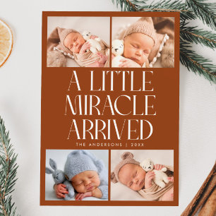 Bold Little Miracle Xmas Terracotta Photo Birth  Announcement