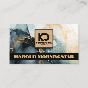 BOLD Logo Dark Blue Gold Fluid Ink QR Business Card