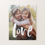 Bold love family photo jigsaw puzzle<br><div class="desc">Put your family photo on a puzzle along with a bold modern script "love." Makes a great activity for the family but also a great gift for grandparents or parents or anyone else you love!</div>