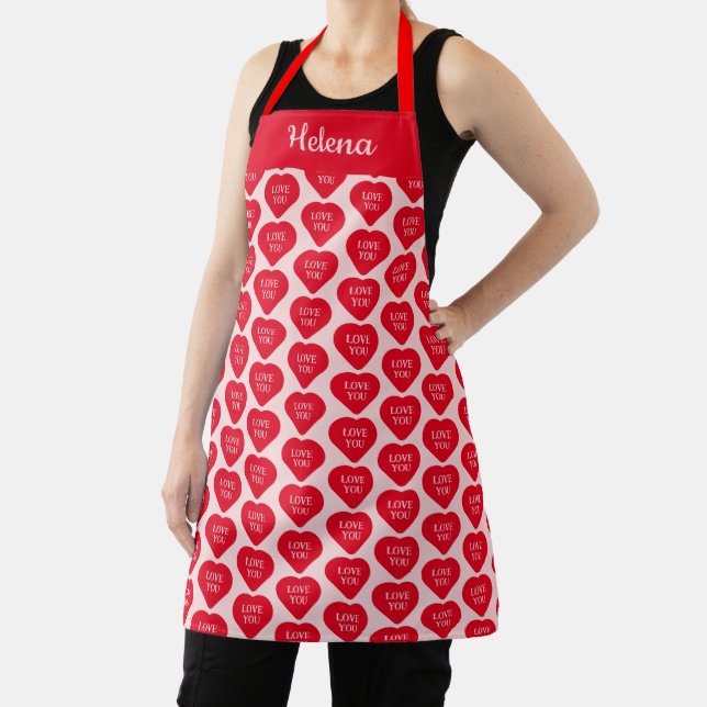 Bold Love You Heart Design in Red and Pink Apron (Insitu)