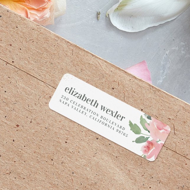 Bold Lowercase Name Watercolor Rose & Gold Glitter Label (Return Address Label Mock-up)