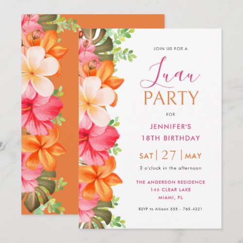 Bold Lush Tropical Floral Luau Birthday Invitation