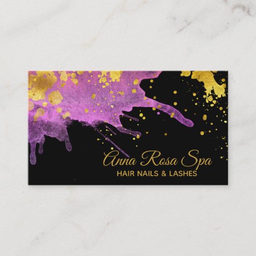 Bold Luxe Pink Glam Watercolor Gold Abstract Business Card