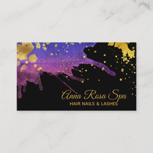 Bold Luxe Purple Glam Watercolor Gold Abstract Business Card