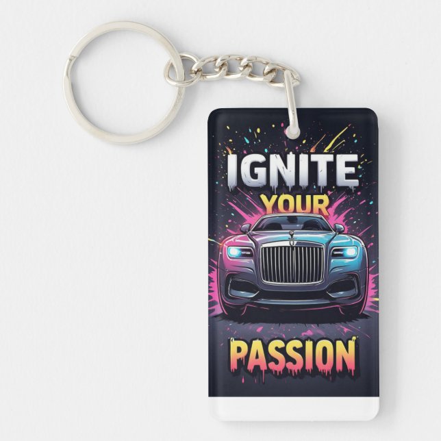 Bold Luxury Car Graphic And Dynamic Color Splash Keychain (Front)