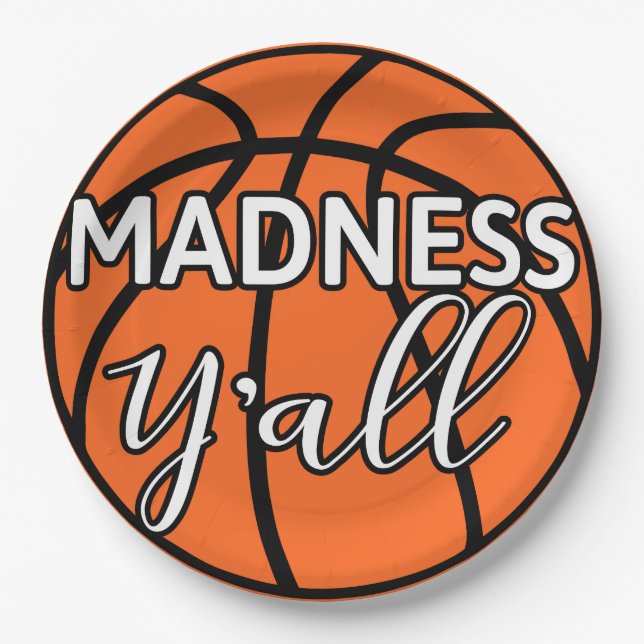 Bold Madness Y'all Basketball Watch Party Paper Plates (Front)