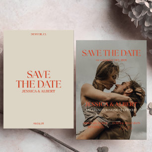 Bold Magazine Theme Retro Orange Burnt Wedding Save The Date