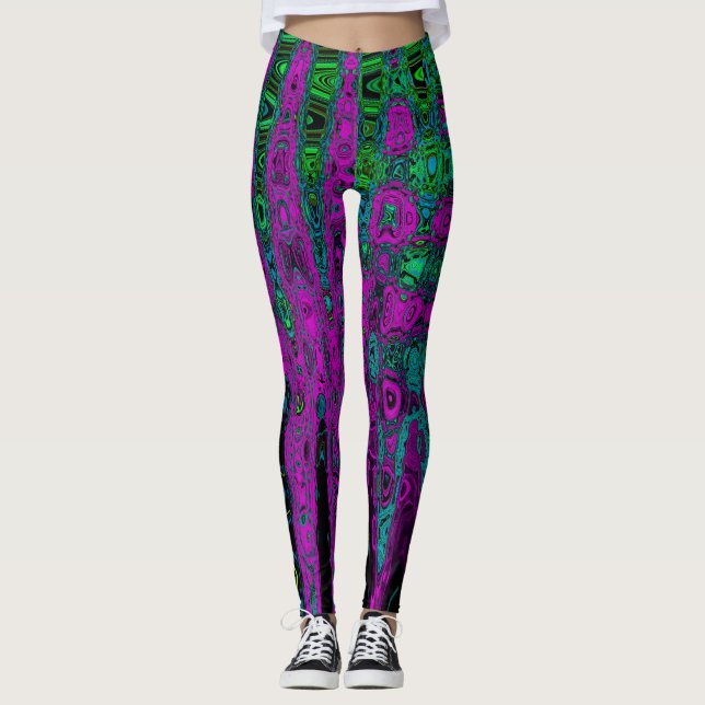Bold Magenta Abstract Groovy Atomic Waves Leggings (Front)