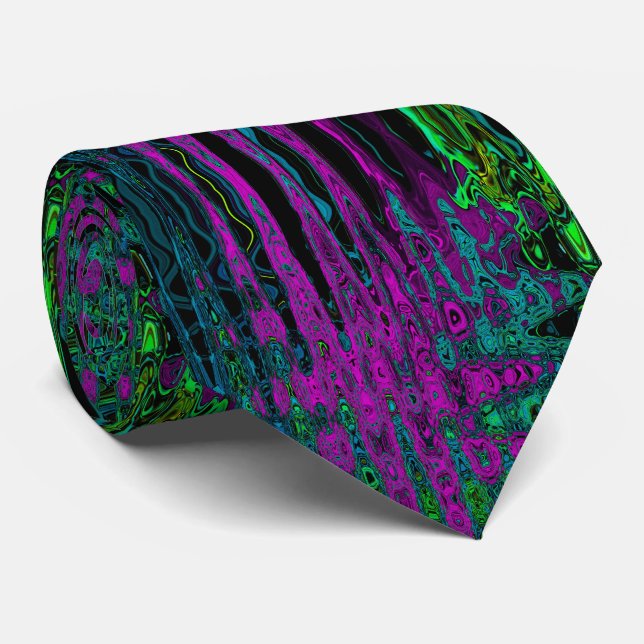 Bold Magenta Abstract Groovy Atomic Waves Neck Tie (Rolled)