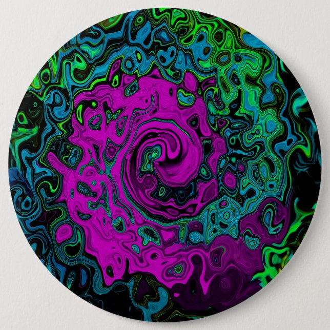 Bold Magenta Abstract Groovy Liquid Art Swirl Button (Front)
