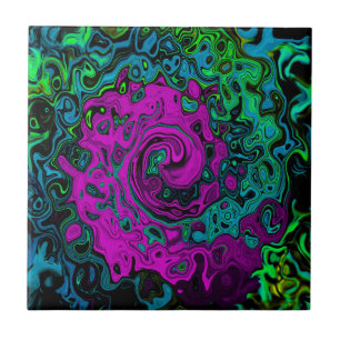 Bold Magenta Abstract Groovy Liquid Art Swirl Ceramic Tile