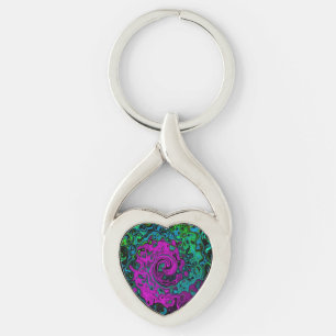Bold Magenta Abstract Groovy Liquid Art Swirl Keychain