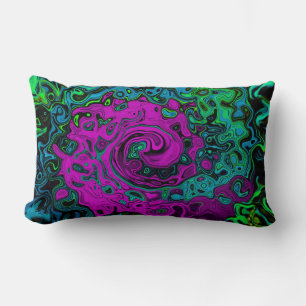 Bold Magenta Abstract Groovy Liquid Art Swirl Lumbar Pillow