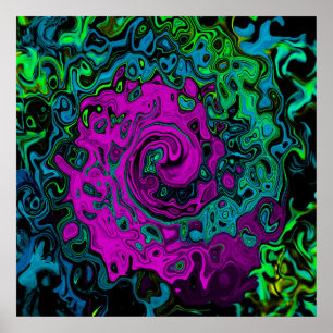Bold Magenta Abstract Groovy Liquid Art Swirl Poster