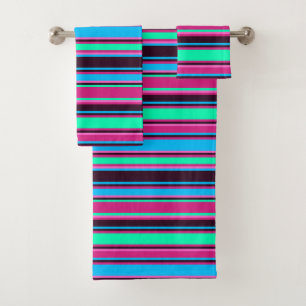 Bold Magenta, Aqua, & Blue Striped Towel Set