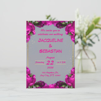 Bold Magenta Floral Wedding Invitation