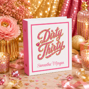 Bold Magenta Gold Glitter Dirty Thirty Birthday 3 Ring Binder