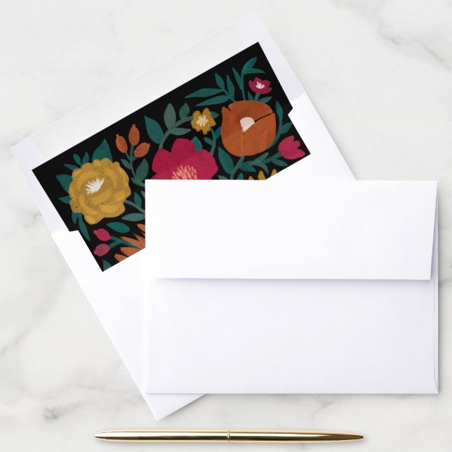 Bold Magenta Orange Yellow Floral Black Envelope Liner (Desk)
