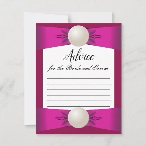 Bold Magenta Pearl Ribbon Wedding Advice Card