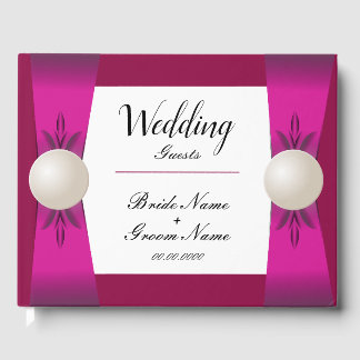 Bold Magenta & Wine Pearl Ribbon Wedding Guest Book