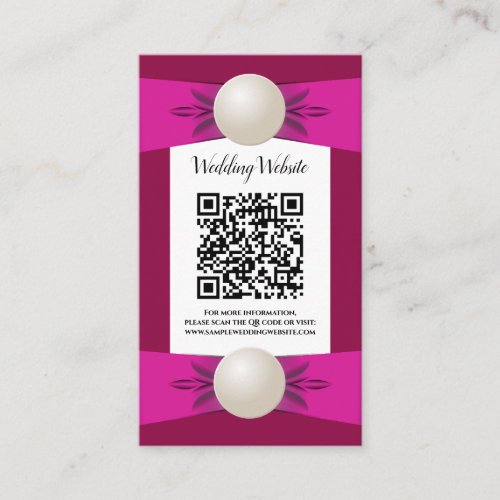 Bold Magenta  Wine Pearl Ribbon Wedding QR Code Enclosure Card