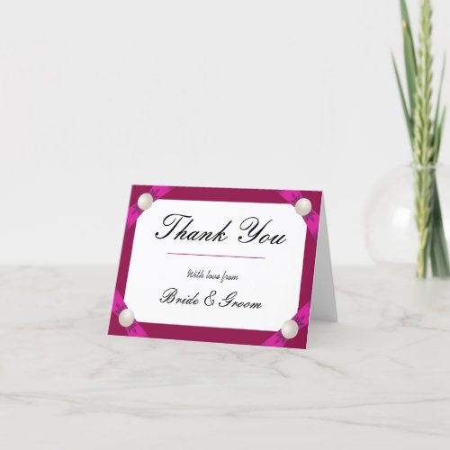 Bold Magenta  Wine Pearl Ribbon Wedding Thank You