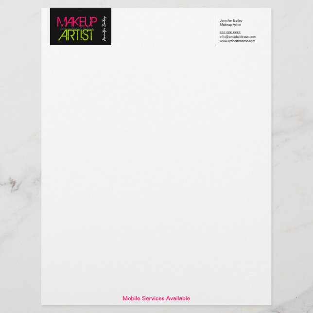 Bold Makeup Artist Business Letterhead (Front)