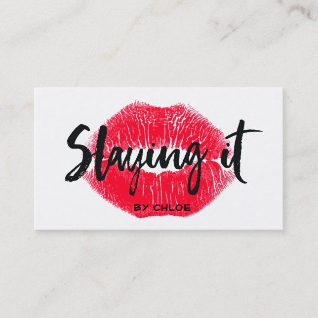 Bold Makeup Artists Slaying It Kissing Red Lips Business Card (Front)