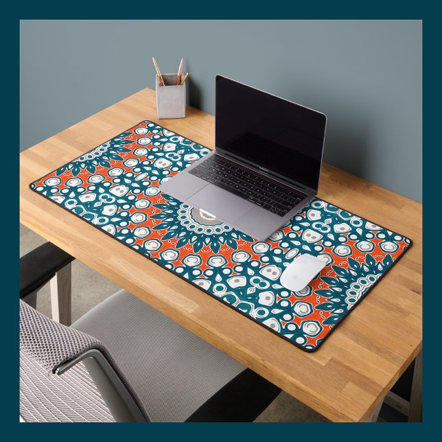 Bold Mandala Teal Coral Office Design Desk Mat (Creator Uploaded)
