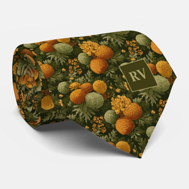 Bold Marigold Autumn Monogrammed Neck Tie (Rolled)