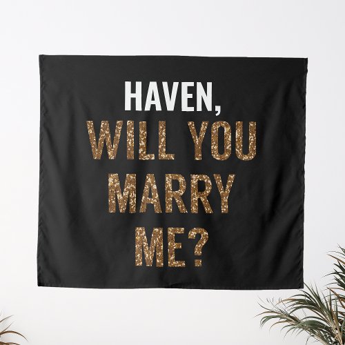Bold Marriage Proposal Name Gold Glitter Marry Me  Tapestry