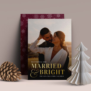 Bold Married & Bright Wedding Photo Newlywed Foil Holiday Card