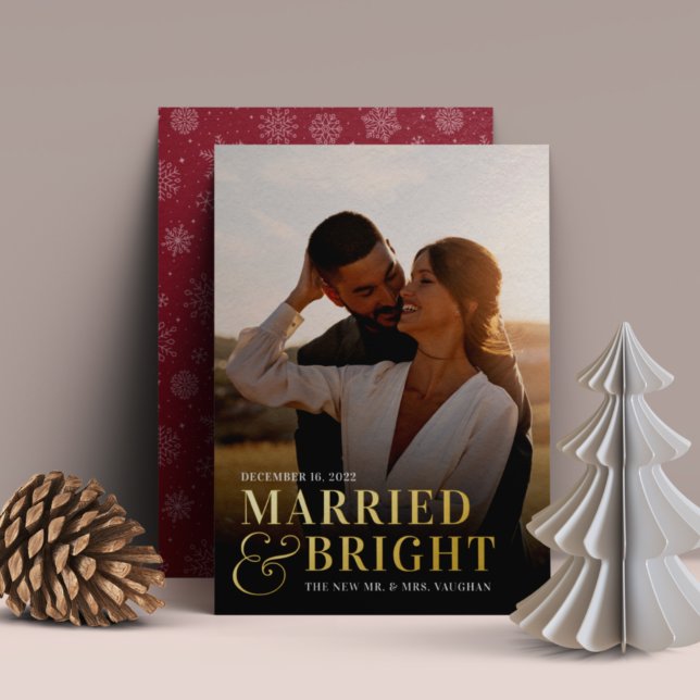 Bold Married & Bright Wedding Photo Newlywed Foil Holiday Card (Creator Uploaded)